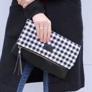 Funky Monkey Black & White Buffalo Check Plaid Fold-over Clutch